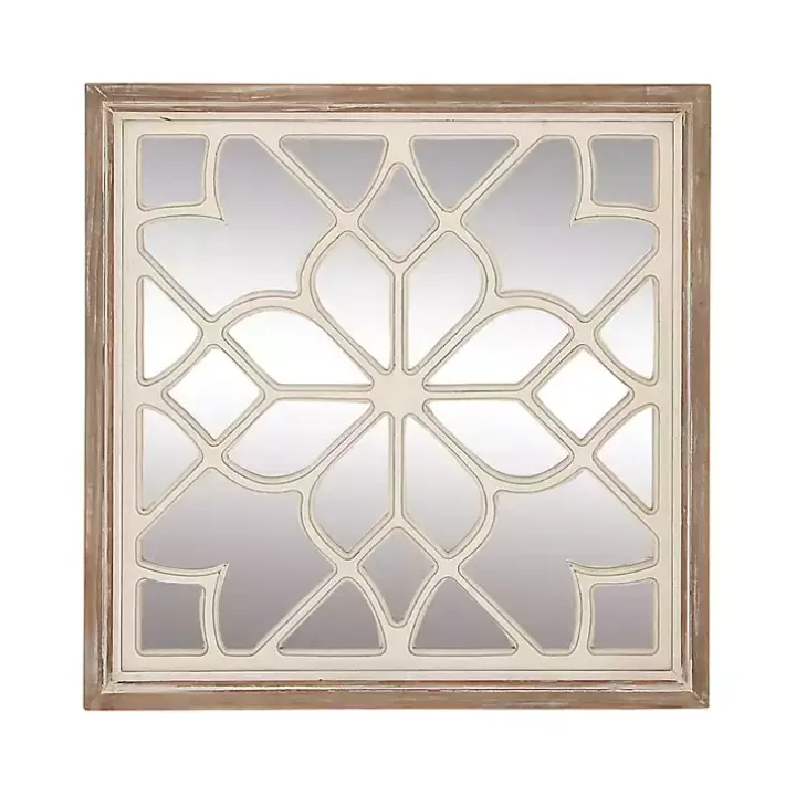 White Wood Lattice Overlay Mirror