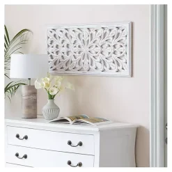 White Wood Medallion August Wall Plaque