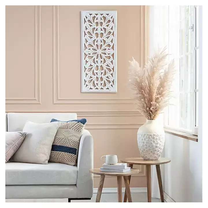 White Wood Medallion August Wall Plaque