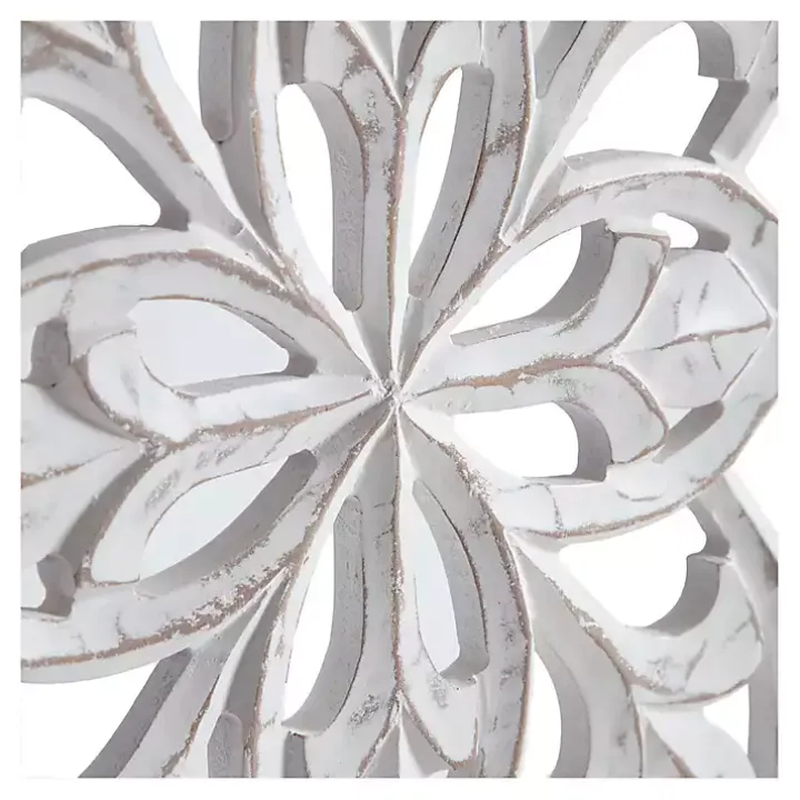 White Wood Medallion August Wall Plaque