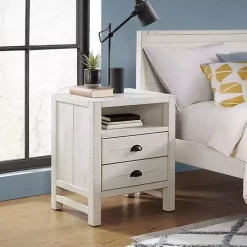 White Wood Open Shelf Nightstand