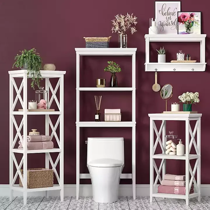 White Wood Over-Toilet 3-Tier Shelf