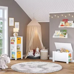 White Wood Rack Wall Bookshelves, Set of 2