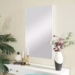 White Wood Rectangular Wall Mirror, 24x40 in.