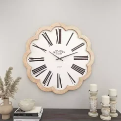 White Wood Scalloped Frame Wall Clock