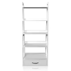 White Wood 5-Shelf Leaning Bookshelf