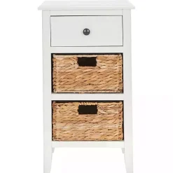 White Wood Side Table with Baskets