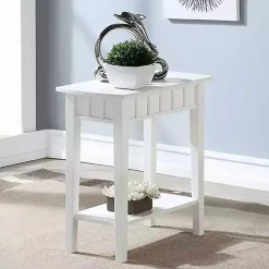 White Wood Slat Accent Table