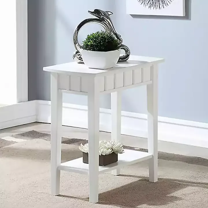 White Wood Slat Accent Table