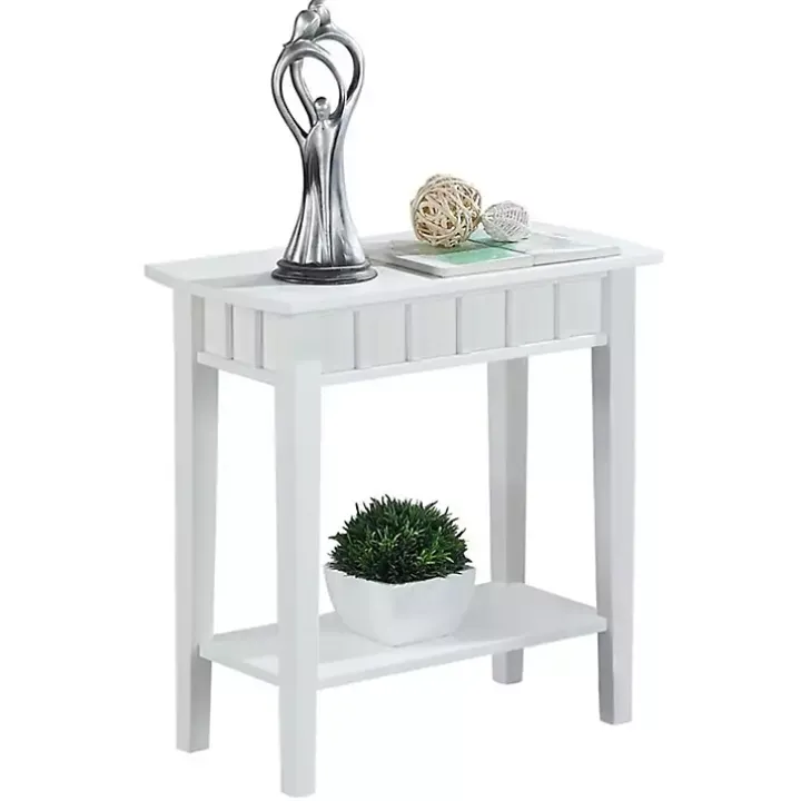 White Wood Slat Accent Table