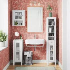 White Wood Tall Single Pane Glass Door Cabinet