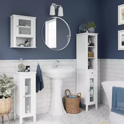 White Wood Tall Single Pane Glass Door Cabinet