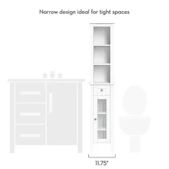 White Wood Tall Single Pane Glass Door Cabinet