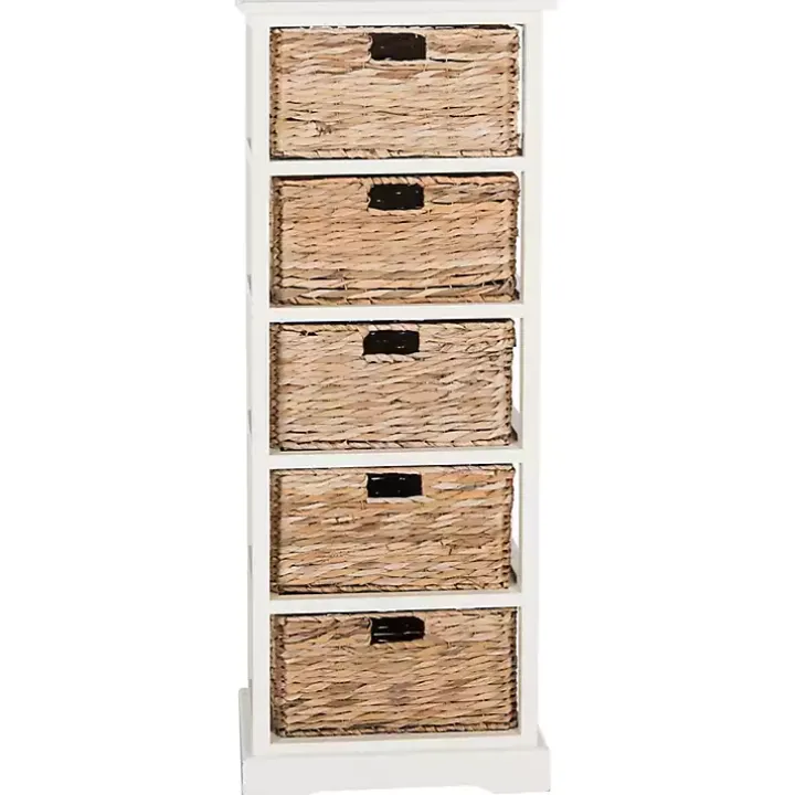 White Wood 5-Tier Basket Storage Shelf