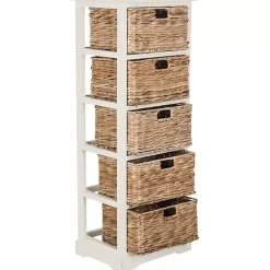 White Wood 5-Tier Basket Storage Shelf