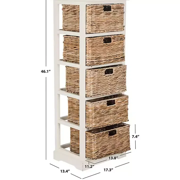 White Wood 5-Tier Basket Storage Shelf