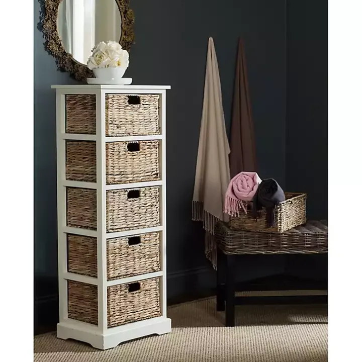 White Wood 5-Tier Basket Storage Shelf