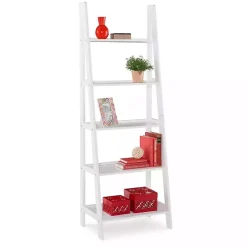 White Wood 5-Tier Ladder Bookshelf