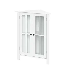 White Wood Two Pane Glass Doors Corner Cabinet