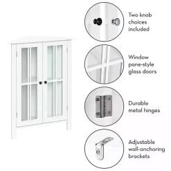 White Wood Two Pane Glass Doors Corner Cabinet