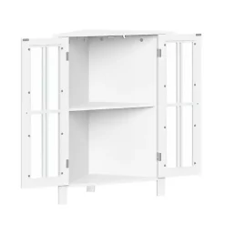White Wood Two Pane Glass Doors Corner Cabinet
