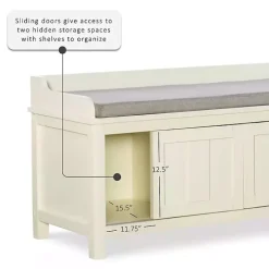 White Wood Upholstered Storage Bench