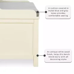 White Wood Upholstered Storage Bench