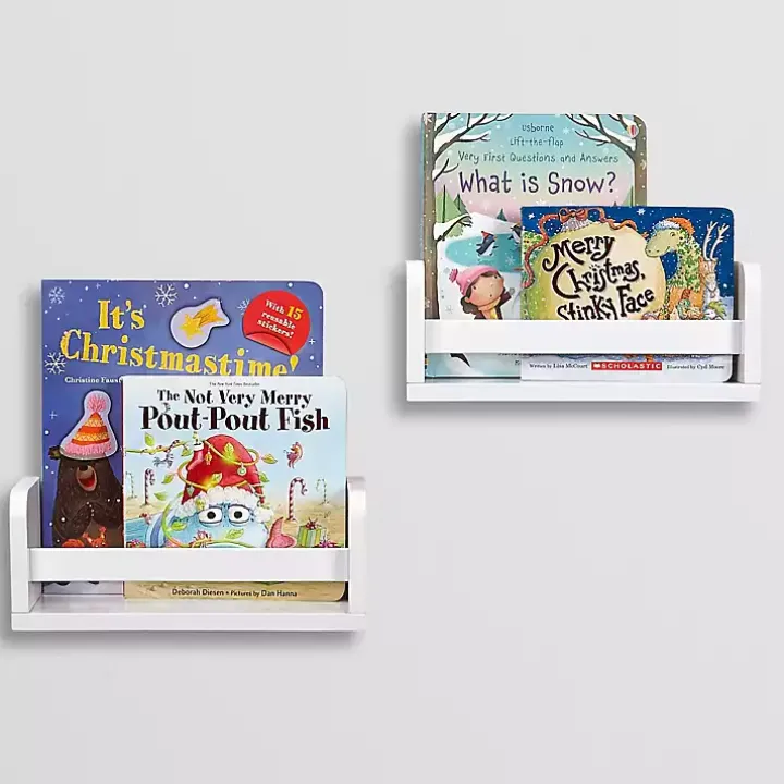 White Wood Wall Bookshelves, Set of 2