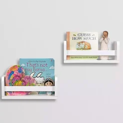 White Wood Wall Bookshelves, Set of 2