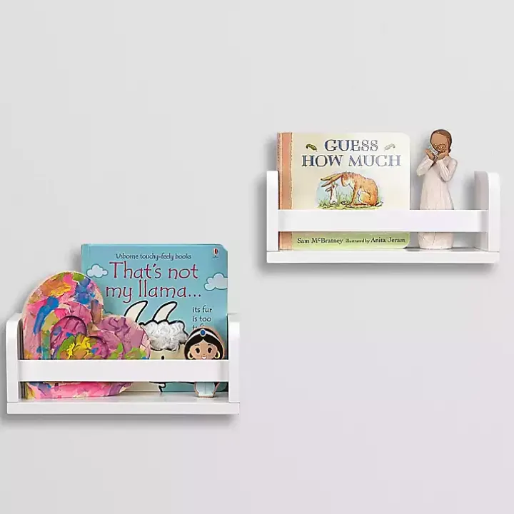 White Wood Wall Bookshelves, Set of 2