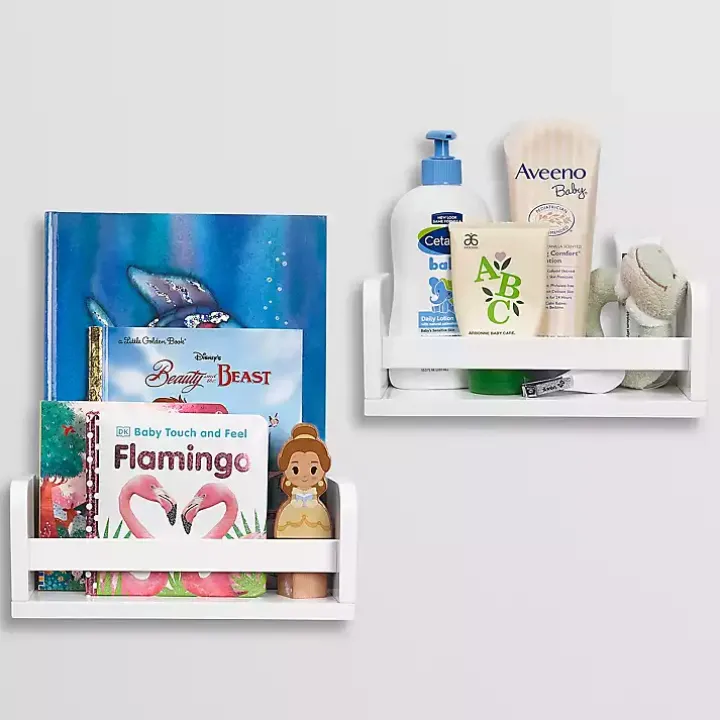 White Wood Wall Bookshelves, Set of 2