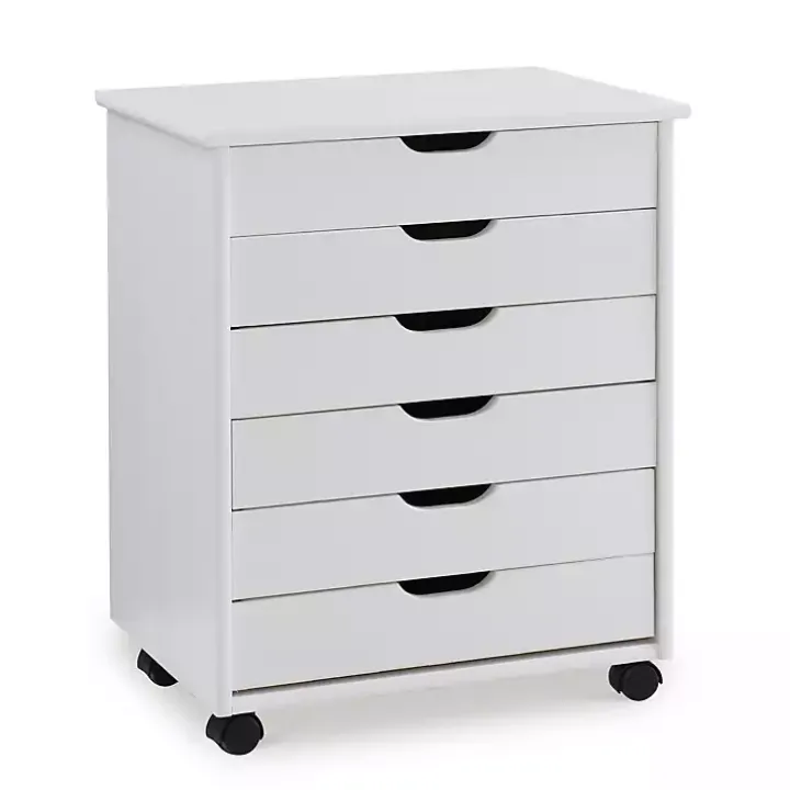 White Wood Wide 6-Drawer Cary Storage Cart