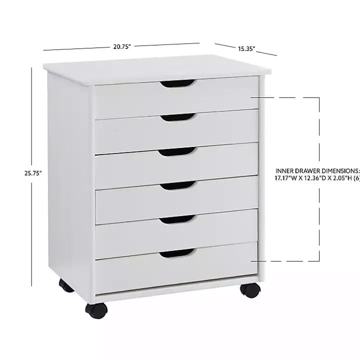 White Wood Wide 6-Drawer Cary Storage Cart