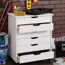 White Wood Wide 6-Drawer Cary Storage Cart
