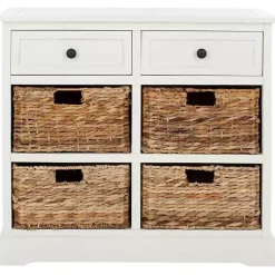 White Wood Woven Baskets Cabinet
