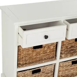 White Wood Woven Baskets Cabinet