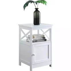 White Wood X Sides Storage Accent Table