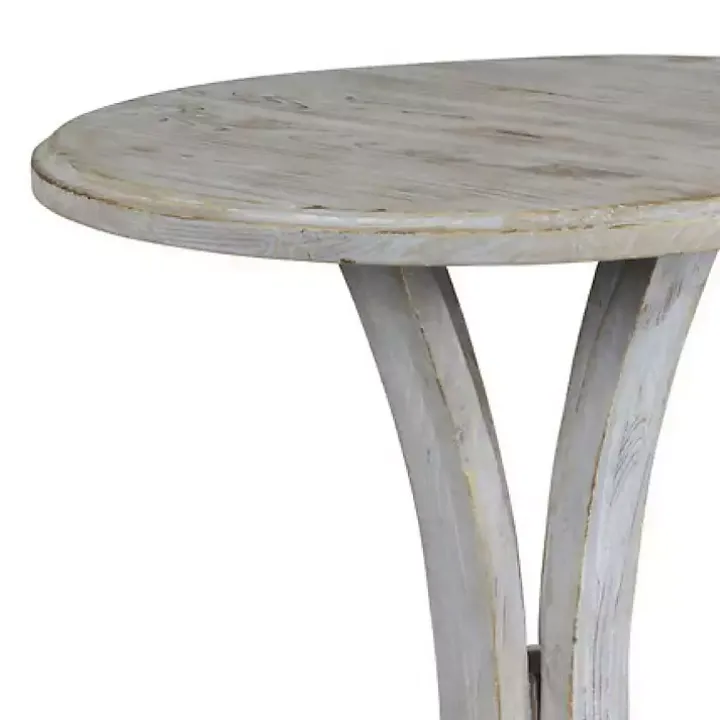 White Wooden Arched Base Round Top Accent Table