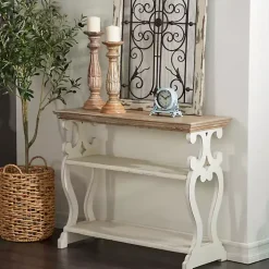White Wooden 2-Shelf Console Table