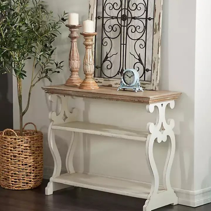 White Wooden 2-Shelf Console Table