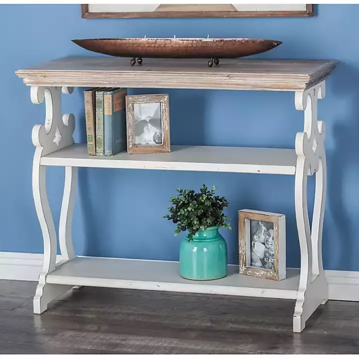 White Wooden 2-Shelf Console Table