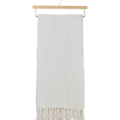 White Woven Waffle Knit Chenille Throw