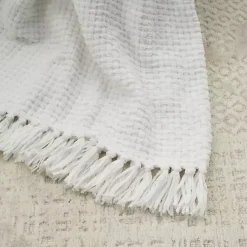 White Woven Waffle Knit Chenille Throw