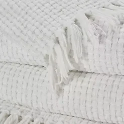 White Woven Waffle Knit Chenille Throw
