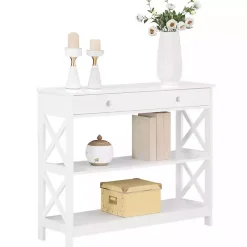 White X-Frame 2-Shelf Console Table