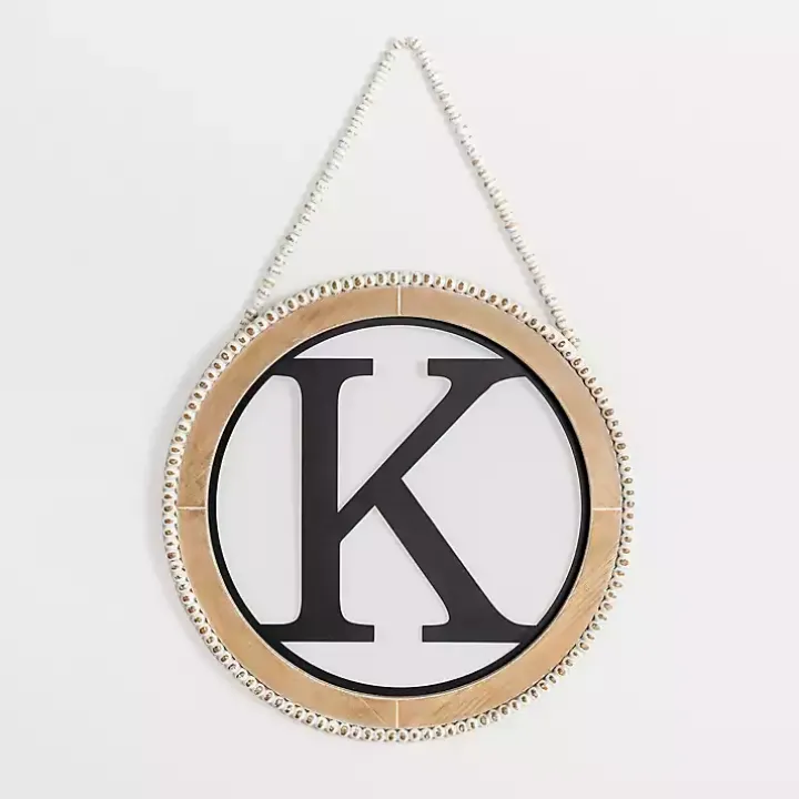 Whitewash Bead Trim Monogram K Plaque