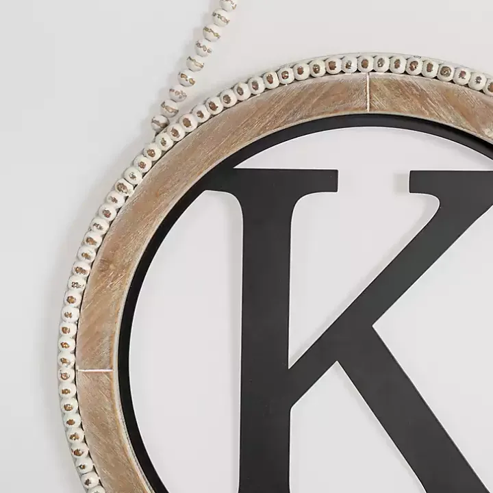 Whitewash Bead Trim Monogram K Plaque