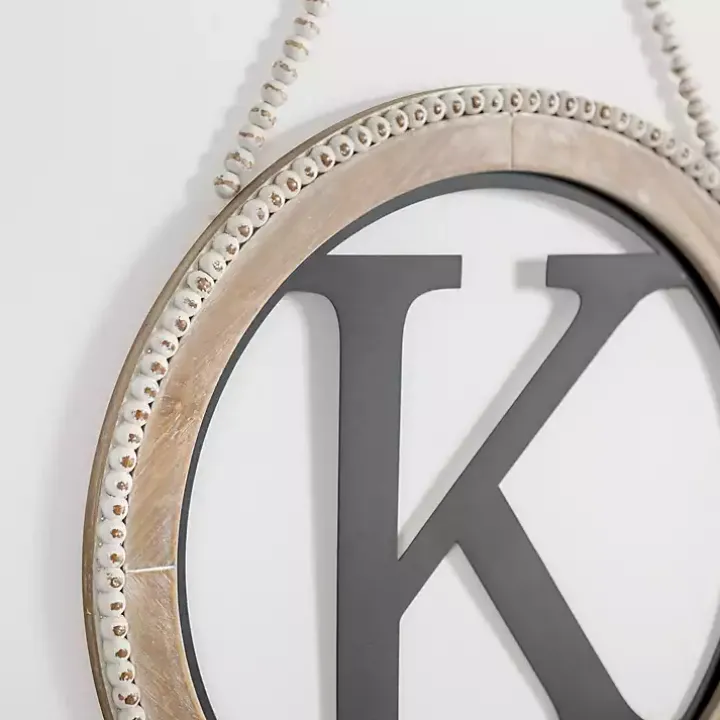 Whitewash Bead Trim Monogram K Plaque