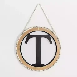 Whitewash Bead Trim Monogram T Plaque