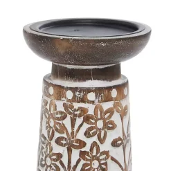 Whitewash Floral Mango Candlesticks, Set of 3